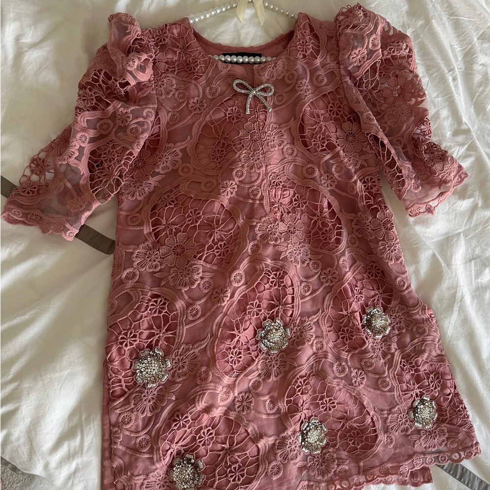 Elegant Pink Lace Maxi Dress